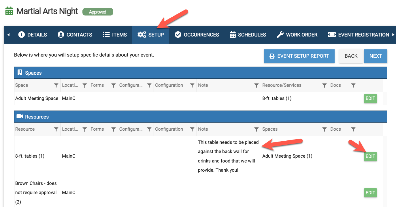 Event Notifications | Modifying Item Notes on the Setup tab of Events ...